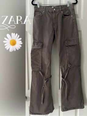 ZARA flared colored taupe cargo jeans Sz:4